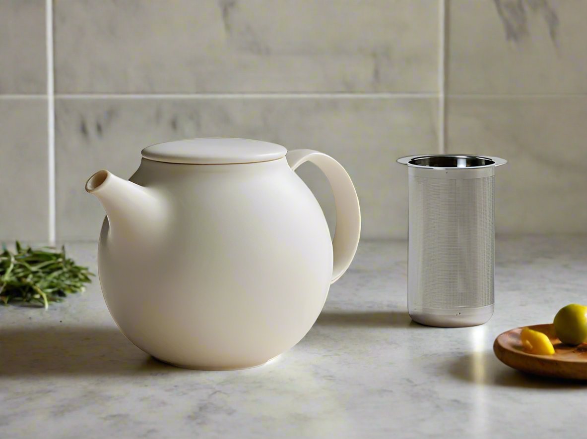Porcelain Teapot with Stainless Steel Infuser | Kinto - PEBBLE