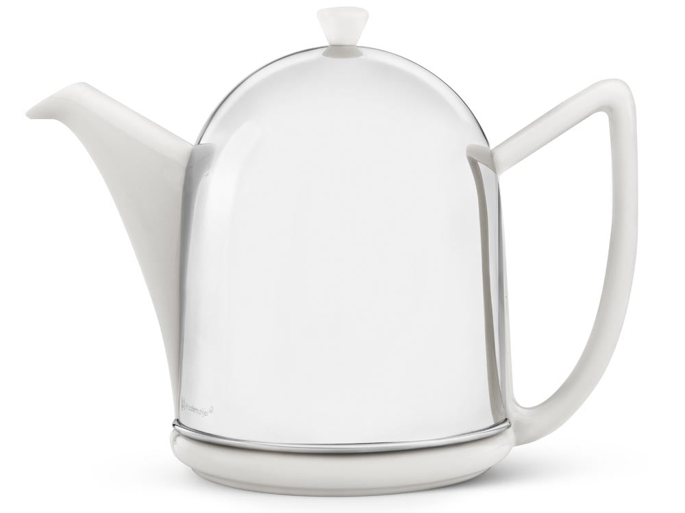 Ceramic Teapot Spring White / Stainless Steel | COSY MANTO