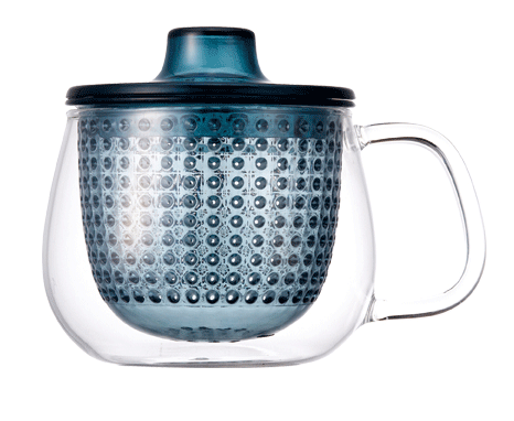 Glass tea cup with Blue tea infuser Kinto SoMo Tea