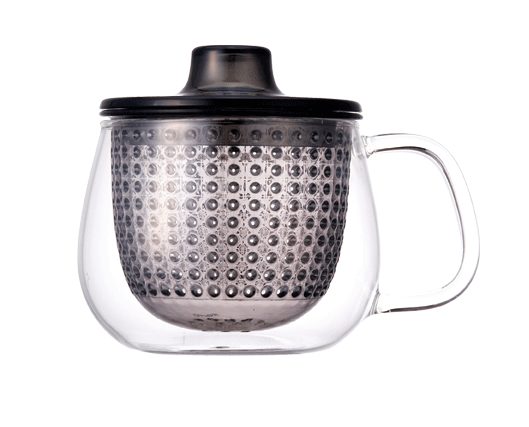Glass tea cup with Grey tea infuser Kinto SoMo Tea